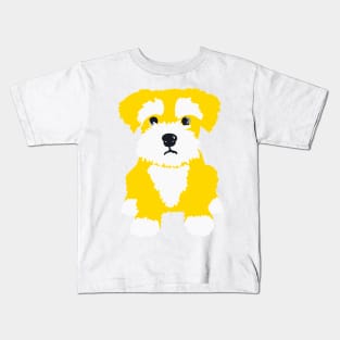 Sweet Yellow Miniature Schnauzer Puppy on A Pink Background Kids T-Shirt